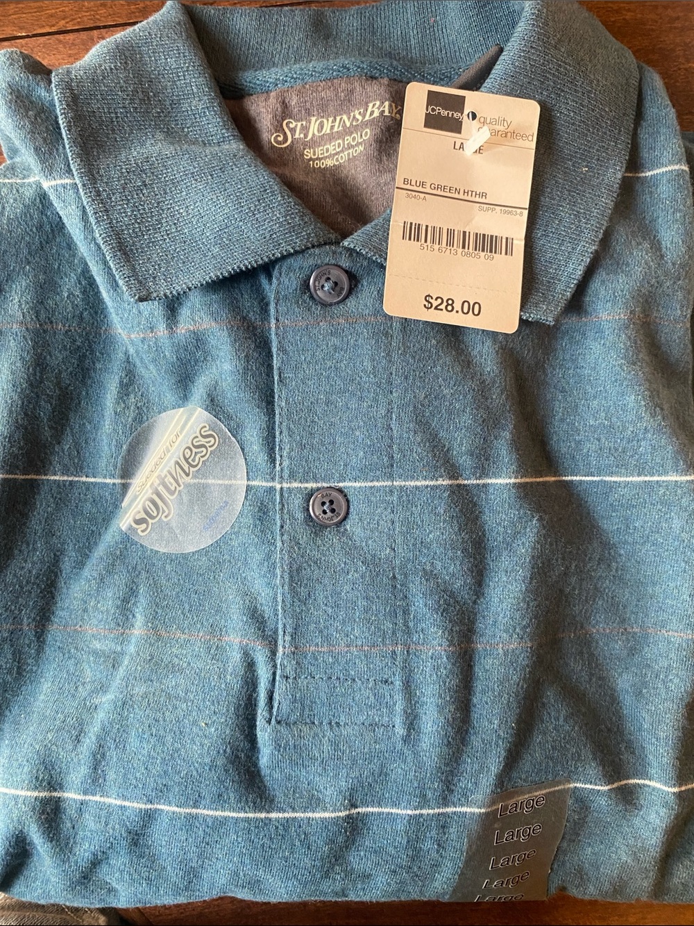 St. John's Bay Blue-Green Heather Striped Polo